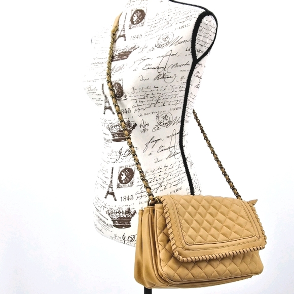 Big Buddha Quilted Crossbody Bag Purse Cognac Vegan Leather Chain Strap - Picture 1 of 13